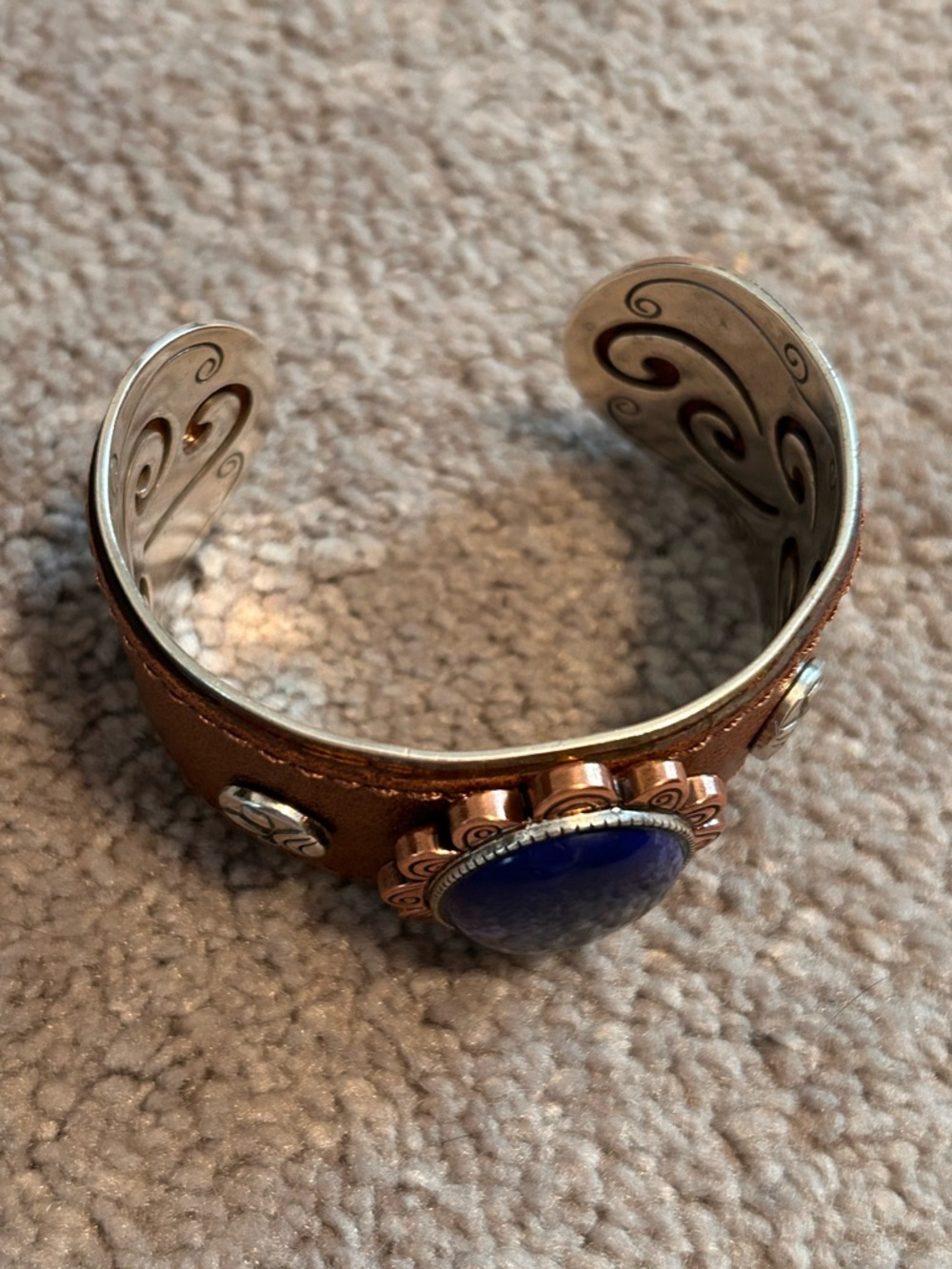 Rare Brighton Boho Flower Cuff Bracelet 💙 Leather, Copper, Blue Sodalite Stone - Picture 13 of 15